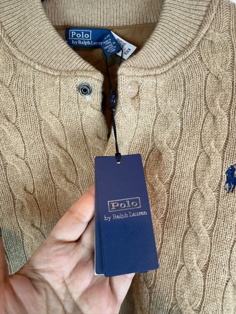 Polo Ralph Lauren | Tan Cable Knit Bomber Cardigan Jacket, S NWT - Picture 8 of 13